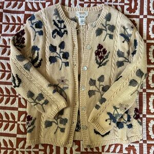 Talbots Handknit Cottagecore Embroidered Floral Cardigan - M